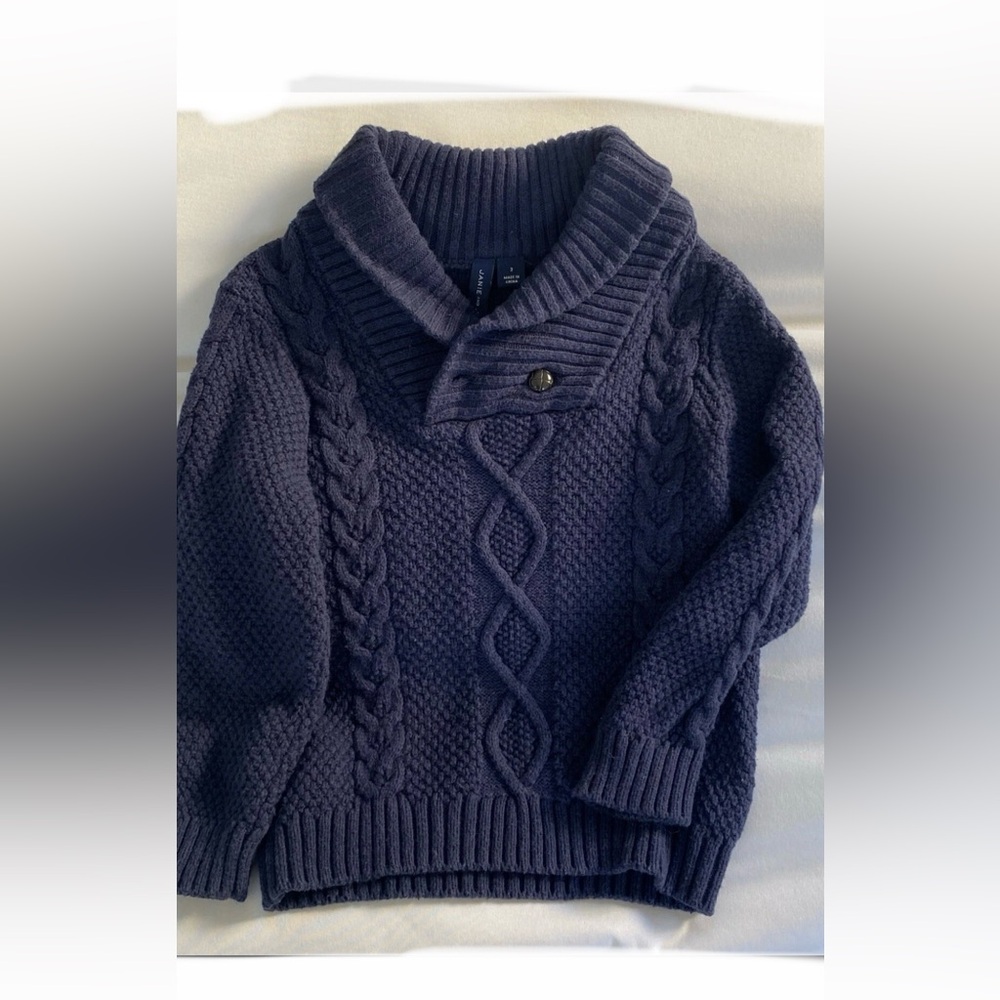 Baby👶🏻Boys👦🏻Janie & Jack Navy Shawl Collar Cable Knit Pullover Sweater Sz 6-12M